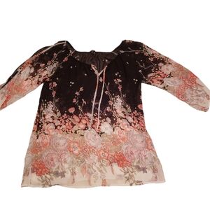 Lily White black/coral/sage floral blouse.